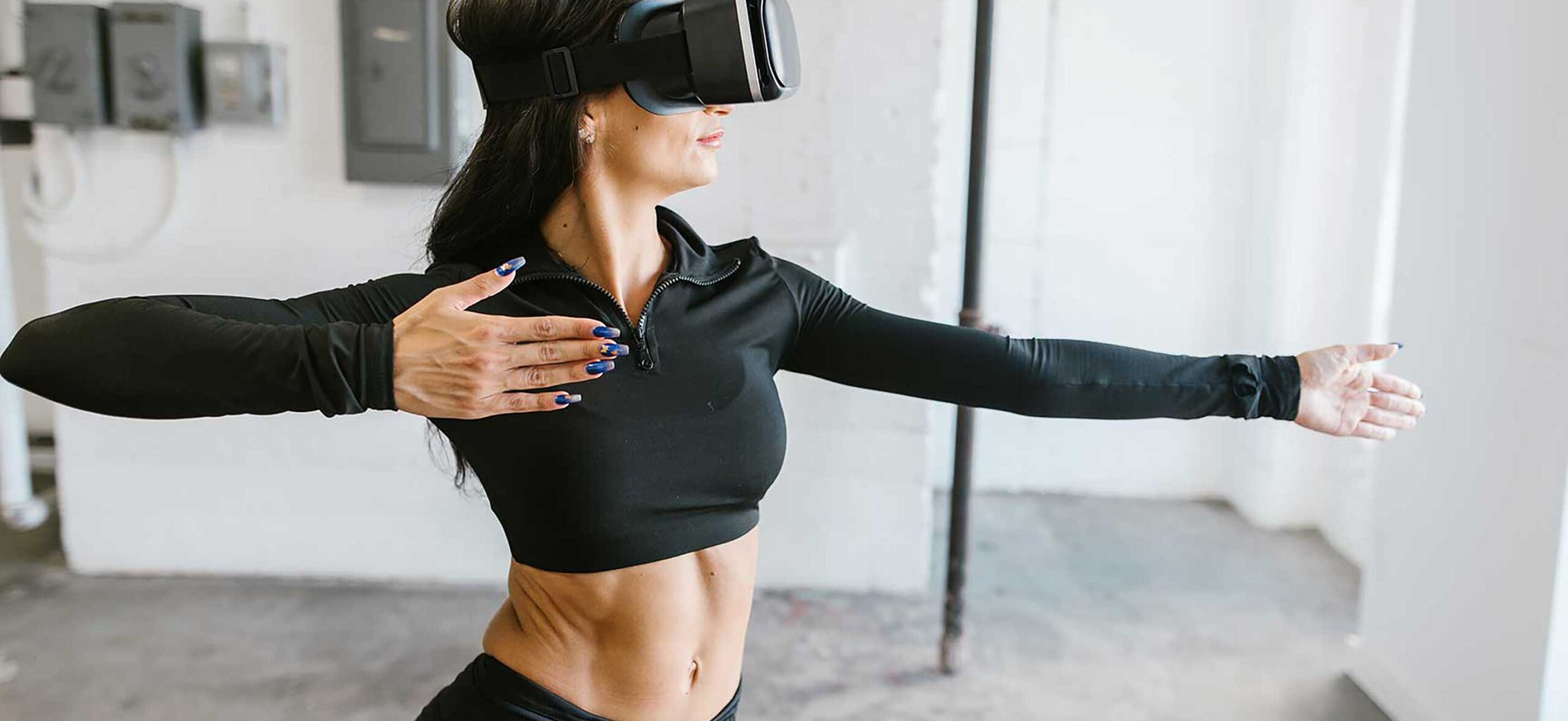 a female athlete wearing VR headset