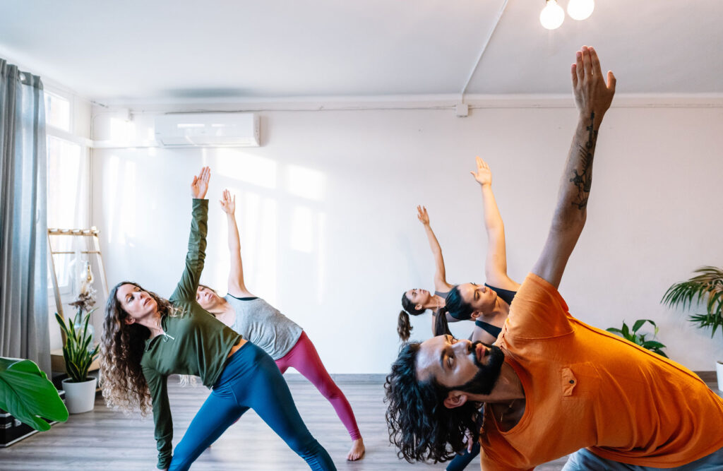 a group of people at a yoga class