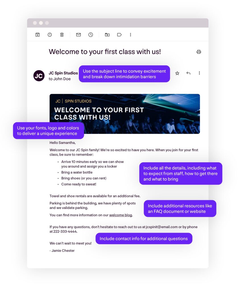 Best practices welcome email for boutique fitness studios